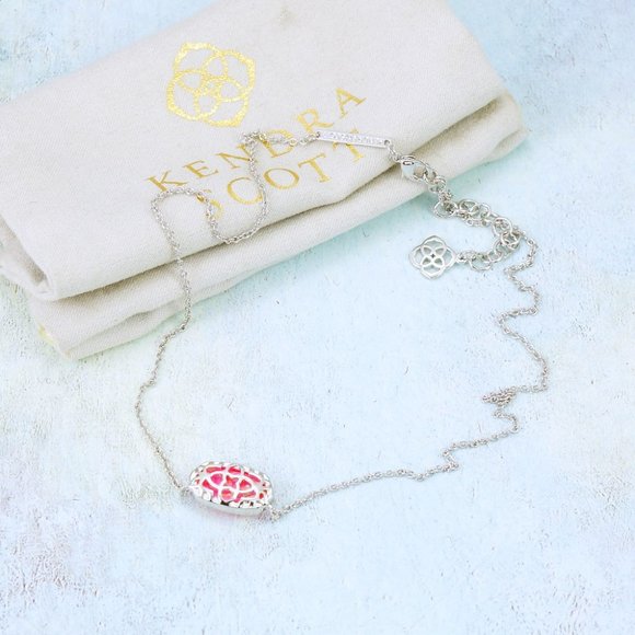 Kendra Scott Elisa Bright Pink Kyocera Opal Necklace Silver Tone - Picture 5 of 5